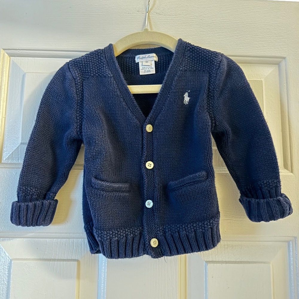 Polo Navy Blue Cardigan, SIZE 12mos